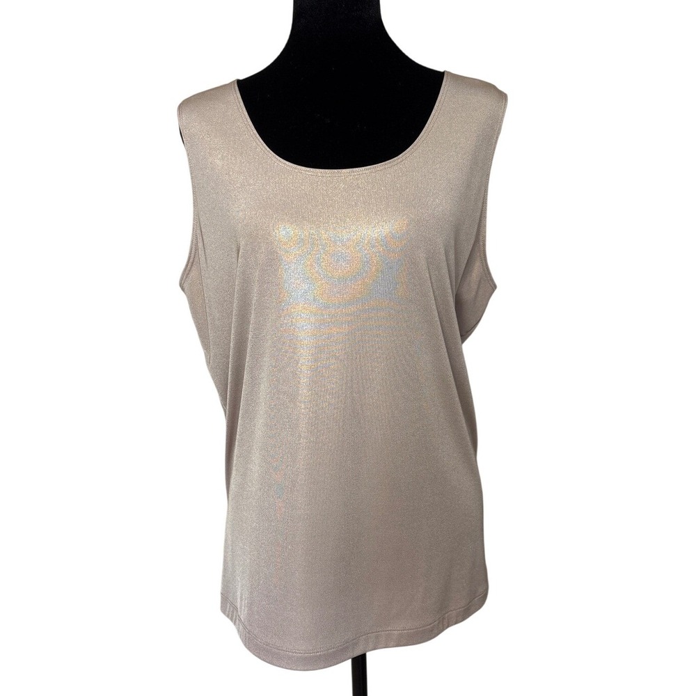 Chico's Travelers Champagne‎ Gold Metallic Tank Top Scoop Neck Size 3 XL